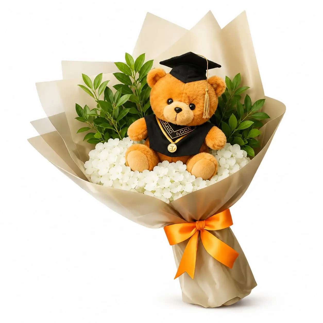 ramo floral de graduación con peluche para felicitar al graduado con delivery de flores en Lima